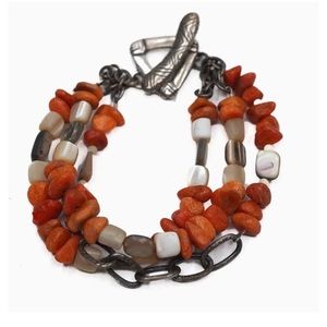 Silpada Red Coral Abalone Multi Strand Bracelet .925 Sterling Silver